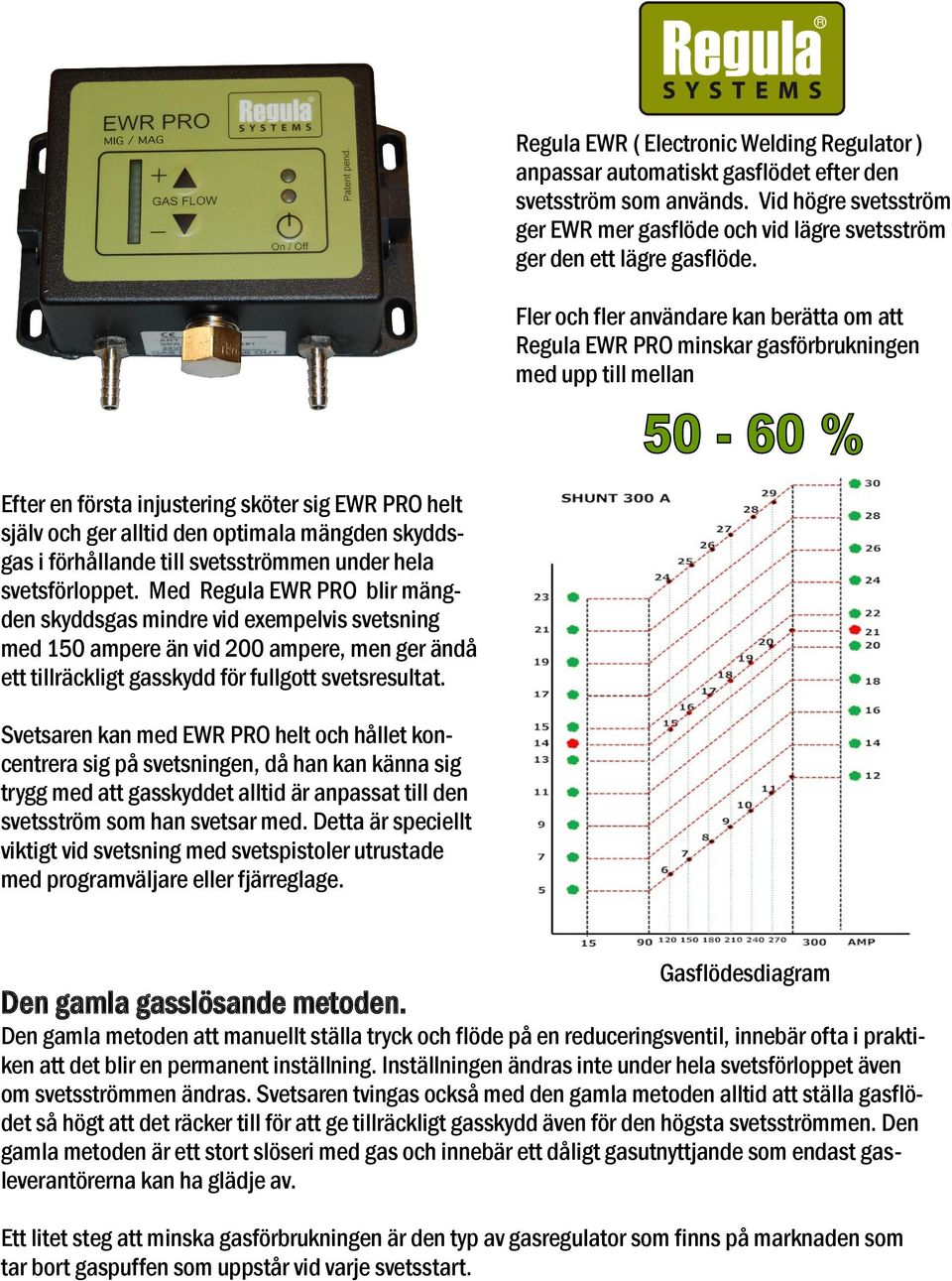 Fler och fler användare kan berätta om att Regula EWR PRO minskar gasförbrukningen med upp till mellan Efter en första injustering sköter sig EWR PRO helt själv och ger alltid den optimala mängden