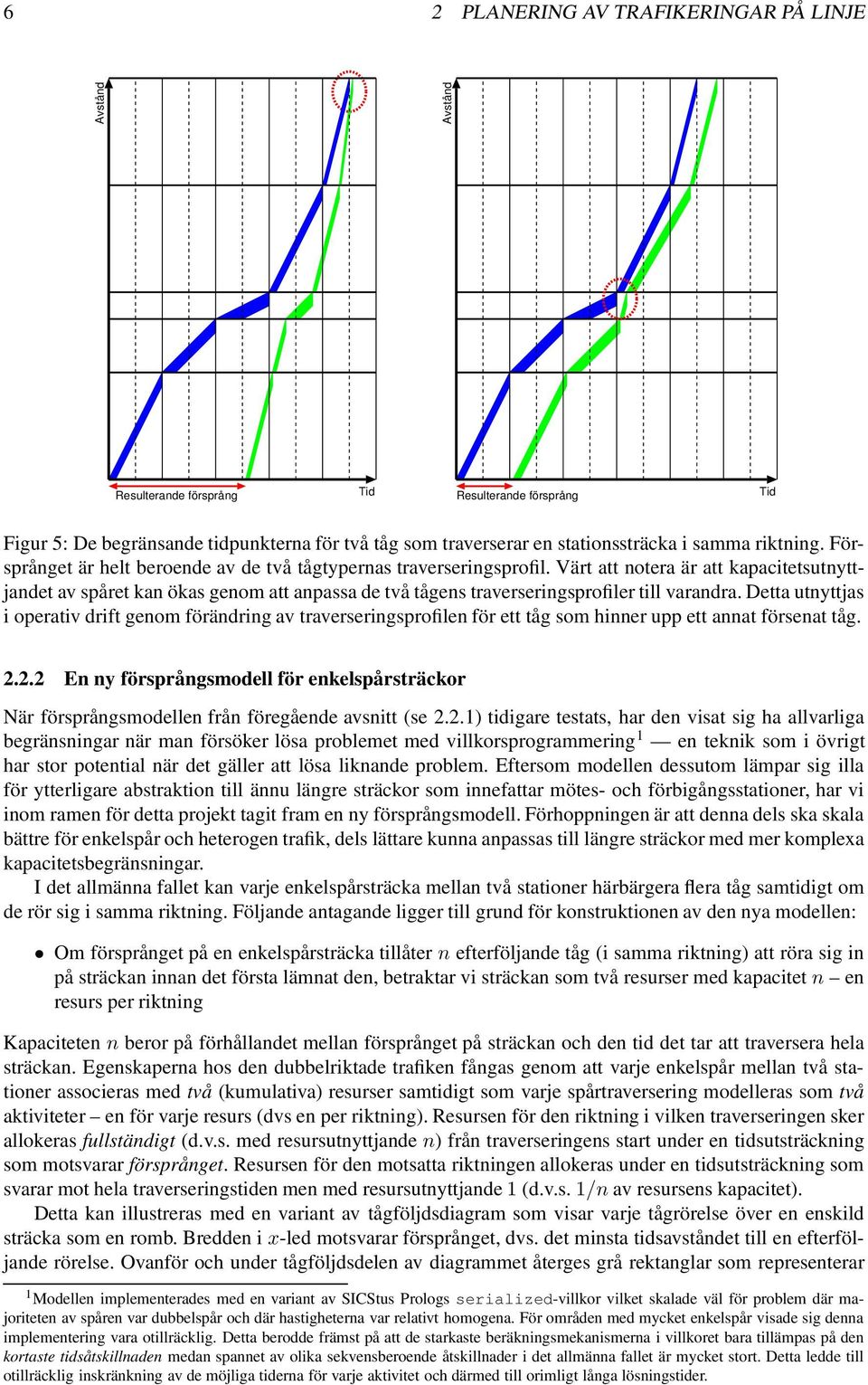 Värt att notera är att kapacitetsutnyttjandet av spåret kan ökas genom att anpassa de två tågens traverseringsprofiler till varandra.