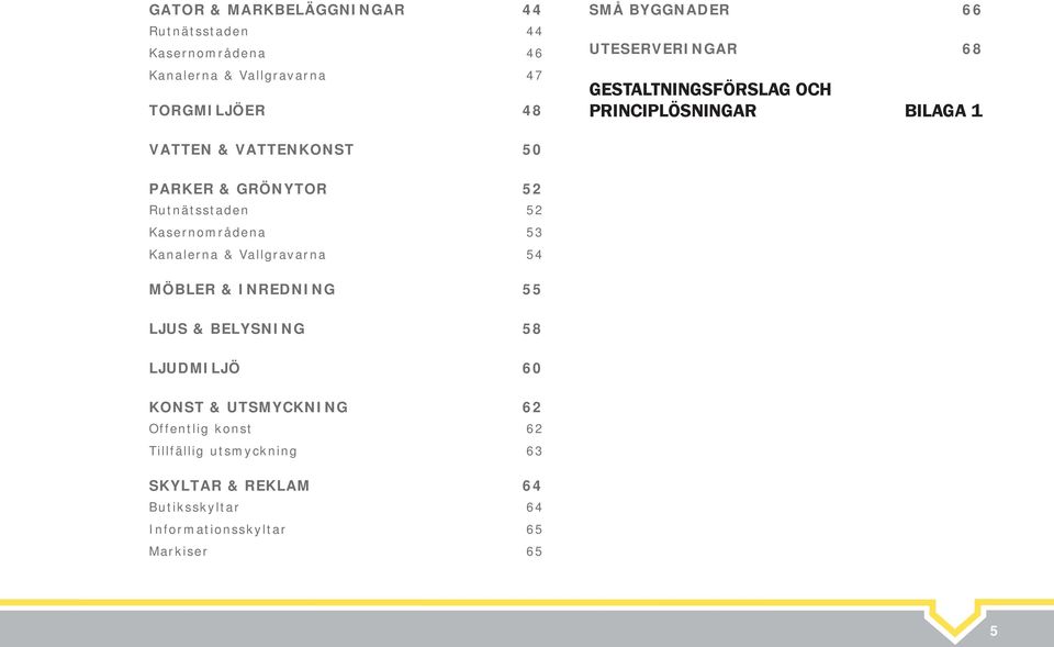 Rutnätsstaden 52 Kasernområdena 53 Kanalerna & Vallgravarna 54 MÖBLER & INREDNING 55 LJUS & BELYSNING 58 LJUDMILJÖ 60 KONST