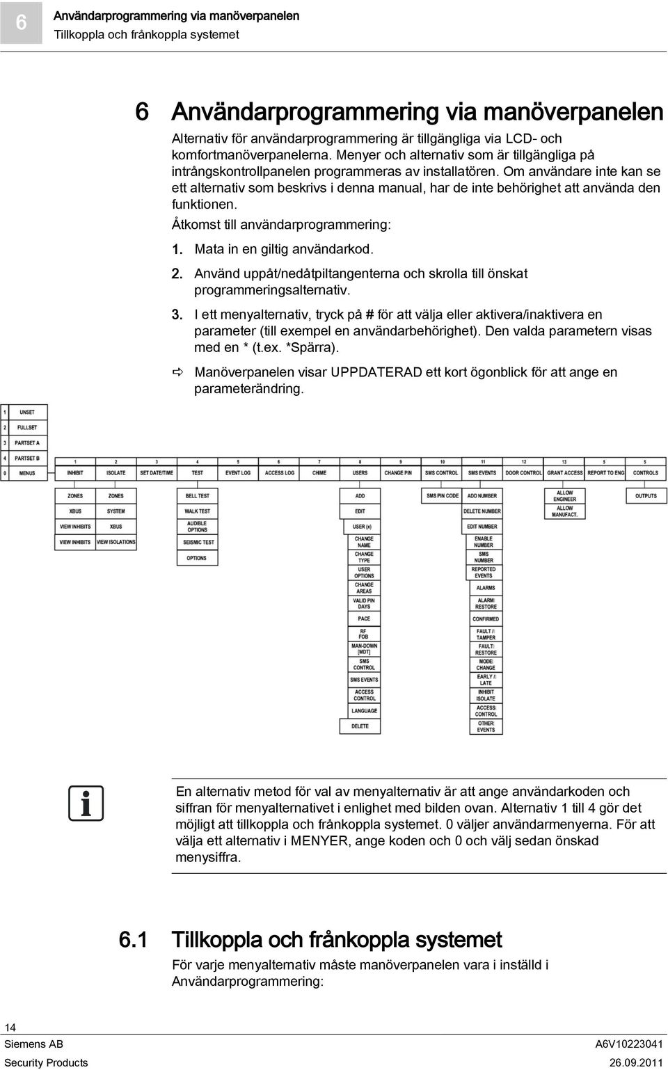 Om användare inte kan se ett alternativ som beskrivs i denna manual, har de inte behörighet att använda den funktionen. Åtkomst till användarprogrammering: 1. Mata in en giltig användarkod. 2.