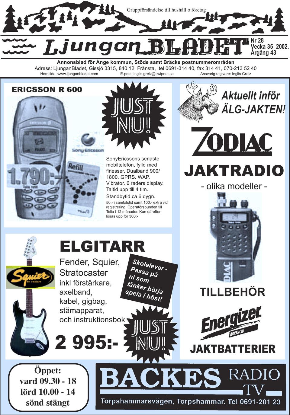 SonyEricssons senaste mobiltelefon, fylld med finesser. Dualband 900/ 1800. GPRS. WAP. Vibrator. 6 raders display. Taltid upp till 4 tim. Standbytid ca 6 dygn. 50:- i samtalstid samt 100.