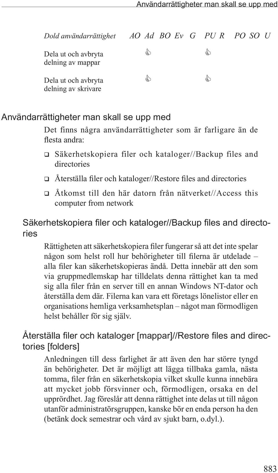 files and directories q Åtkomst till den här datorn från nätverket//access this computer from network Säkerhetskopiera filer och kataloger//backup files and directories Rättigheten att