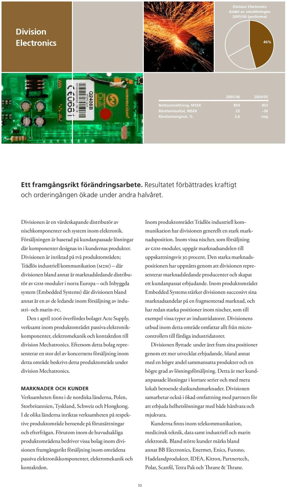 Divisionen är en värdeskapande distributör av nisch komponenter och system inom elektronik. Försäljningen är baserad på kund anpassade lösningar där komponenter designas in i kundernas produkter.