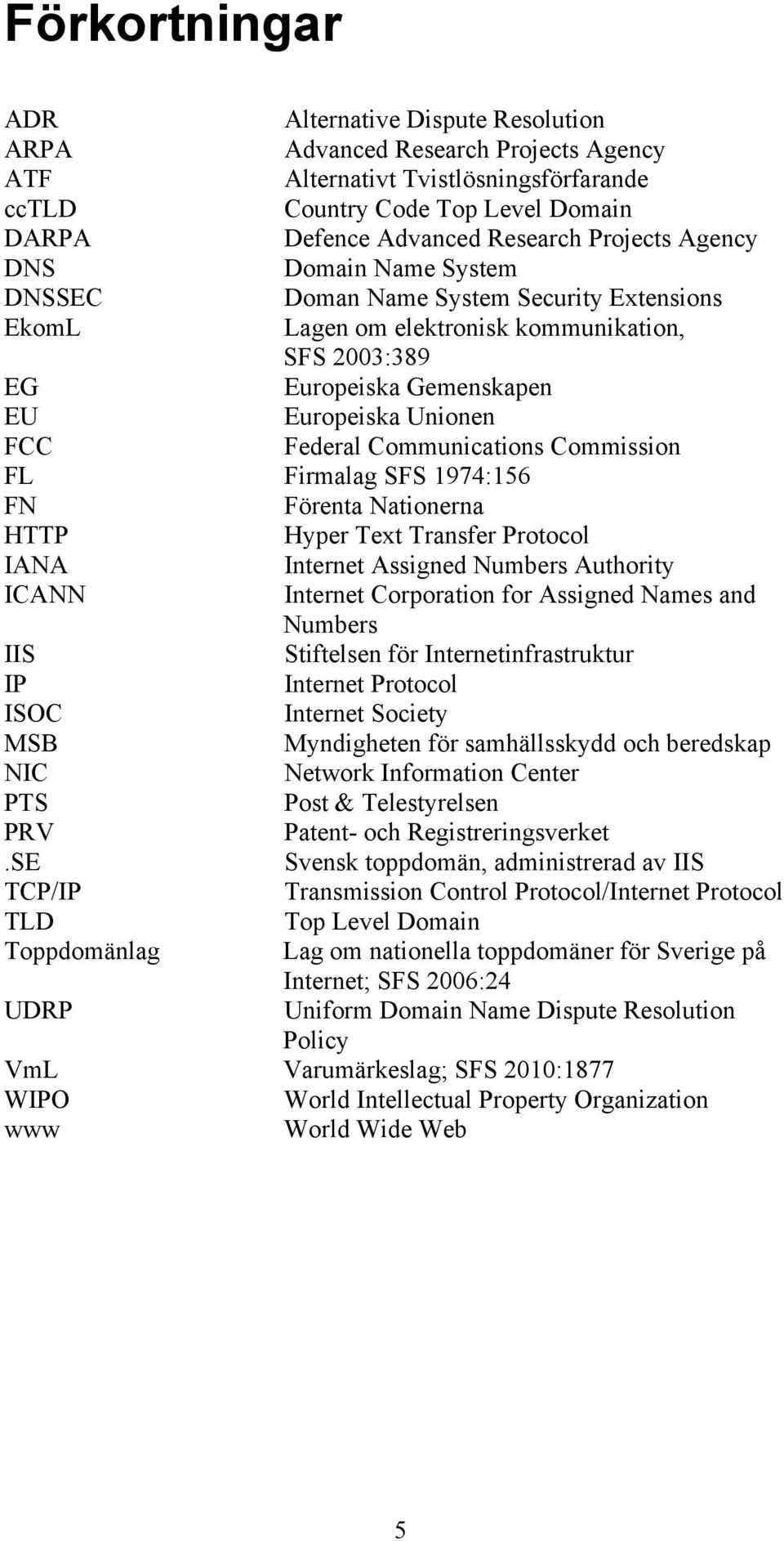 Communications Commission FL Firmalag SFS 1974:156 FN Förenta Nationerna HTTP Hyper Text Transfer Protocol IANA Internet Assigned Numbers Authority ICANN Internet Corporation for Assigned Names and