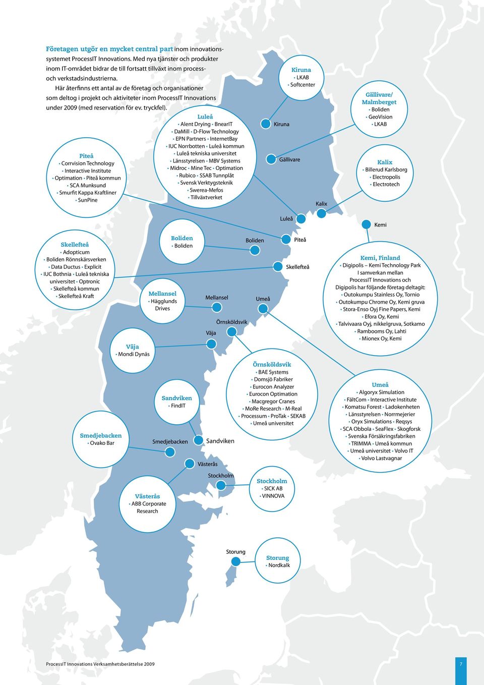 Här återfinns ett antal av de företag och organisationer som deltog i projekt och aktiviteter inom ProcessIT Innovations under 2009 (med reservation för ev. tryckfel).