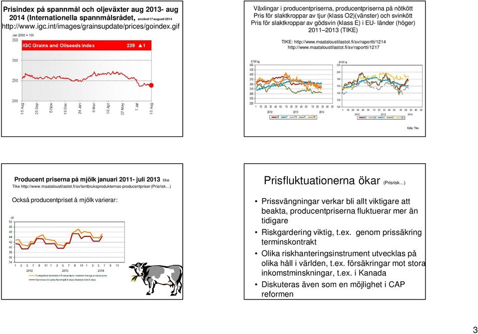 2013 (TIKE) TIKE: http://www.maataloustilastot.fi/sv/raportti/1214 http://www.maataloustilastot.fi/sv/raportti/1217 Källa: Tike Producent priserna på mjölk januari 2011- juli 2013 tike Tike http://www.