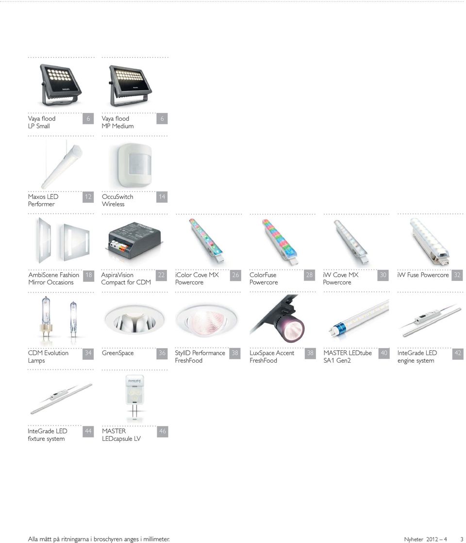 Evolution Lamps 34 GreenSpace 36 StylID Performance 38 FreshFood LuxSpace Accent FreshFood 38 MASTER LEDtube 40 InteGrade LED SA1 Gen2