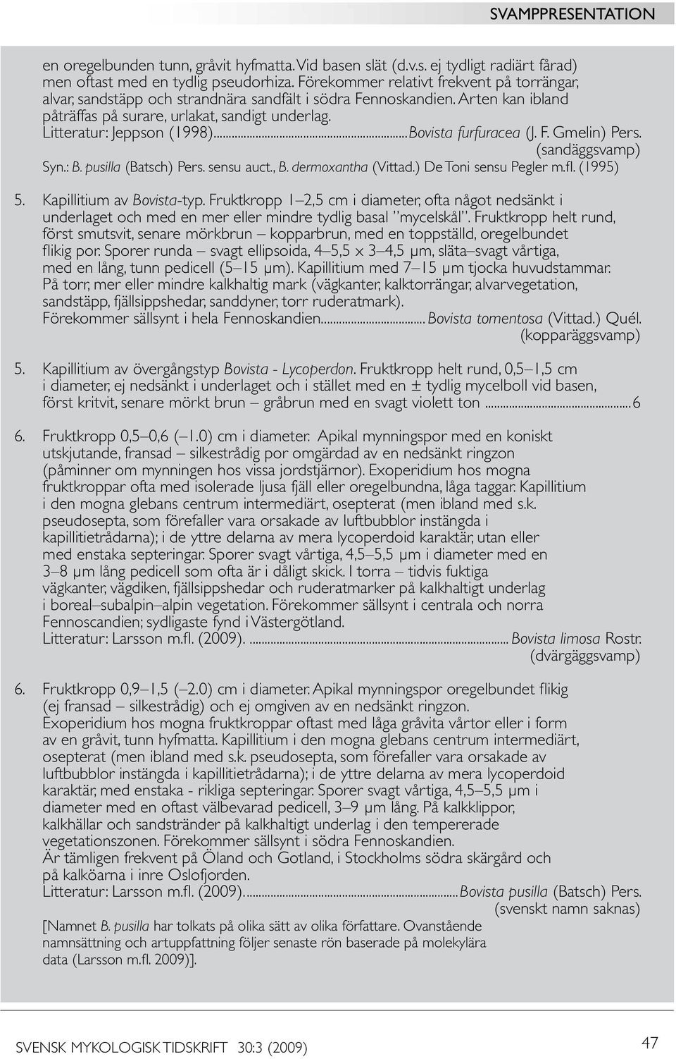 ..Bovista furfuracea (J. F. Gmelin) Pers. (sandäggsvamp) Syn.: B. pusilla (Batsch) Pers. sensu auct., B. dermoxantha (Vittad.) De Toni sensu Pegler m.fl. (1995) 5. Kapillitium av Bovista-typ.