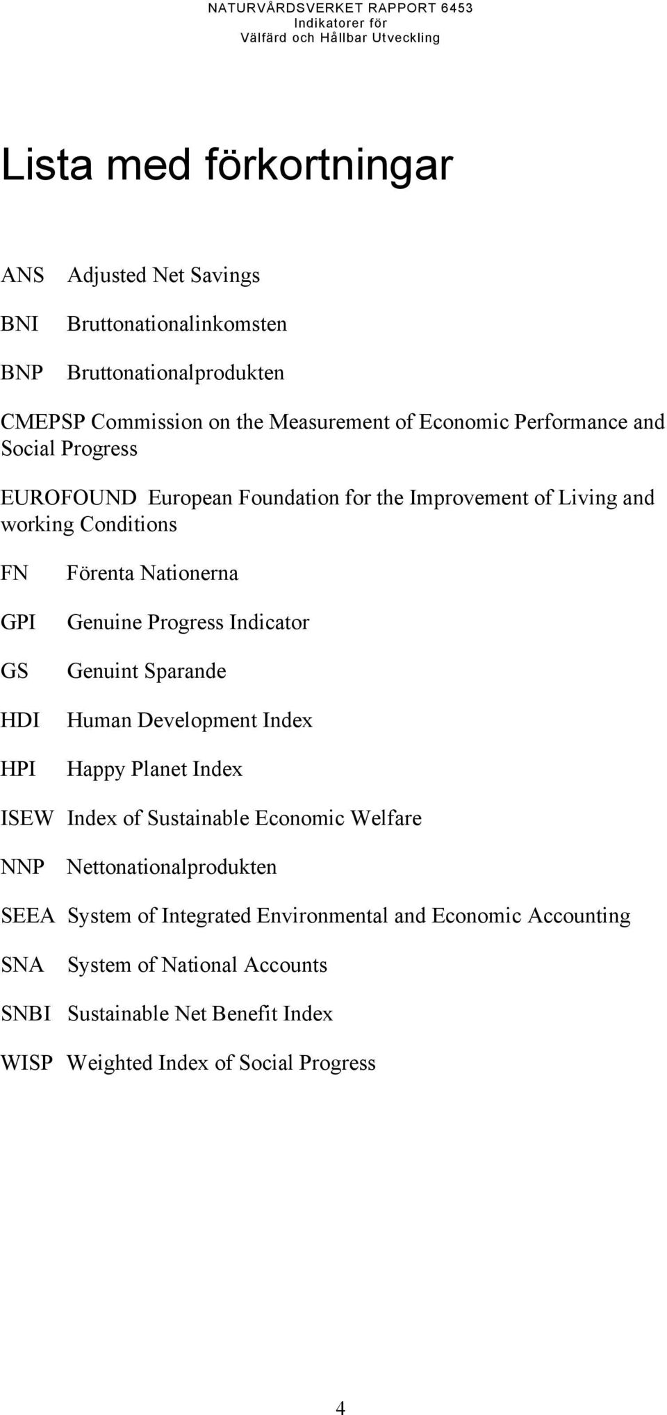 Genuine Progress Indicator Genuint Sparande Human Development Index Happy Planet Index ISEW Index of Sustainable Economic Welfare NNP Nettonationalprodukten