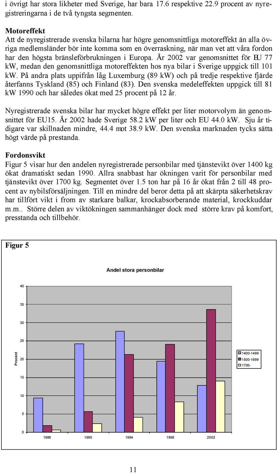 bränsleförbrukningen i Europa. År 2002 var genomsnittet för EU 77 kw, medan den genomsnittliga motoreffekten hos nya bilar i Sverige uppgick till 101 kw.