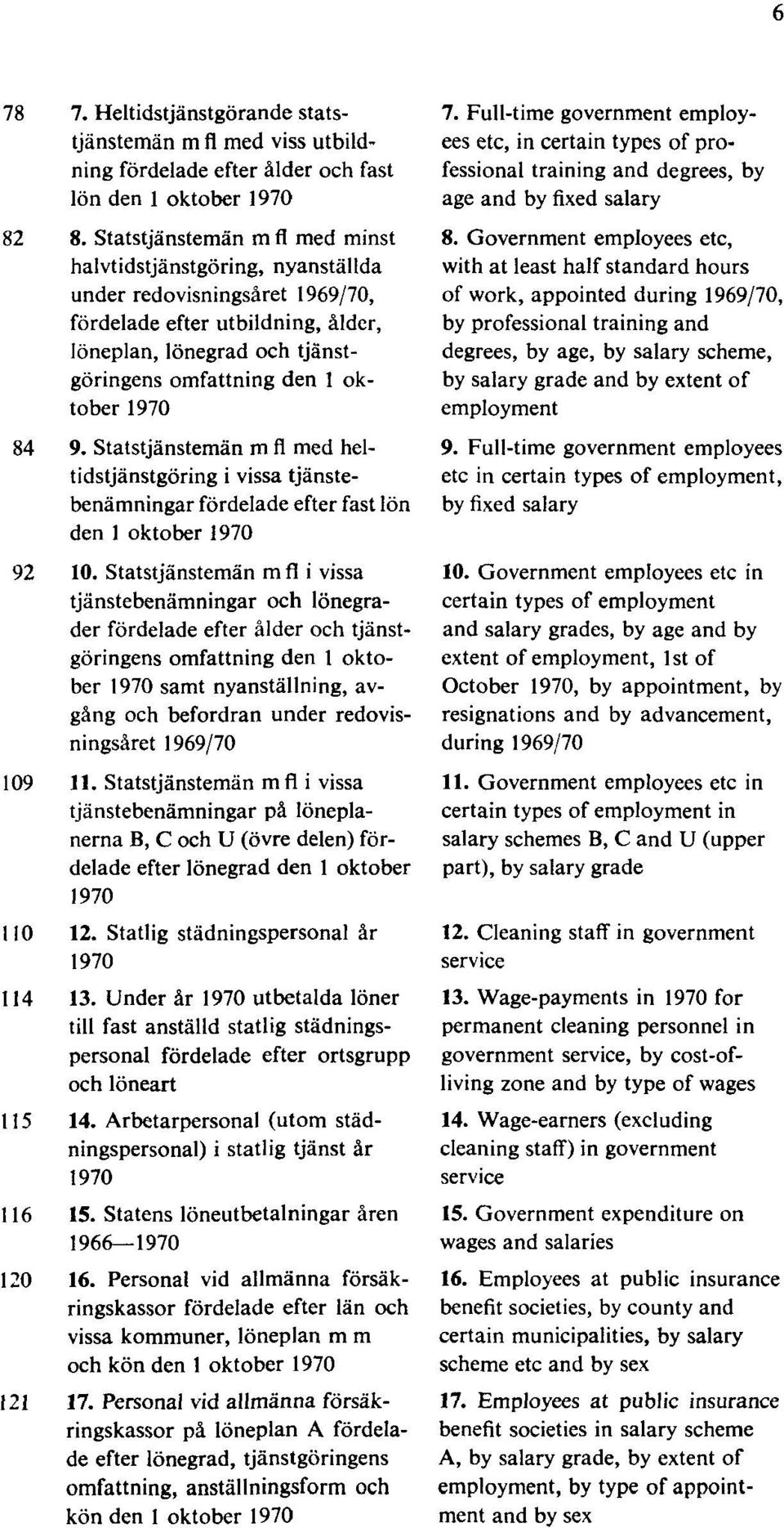 1970 84 9. Statstjänstemän m fl med heltidstjänstgöring i vissa tjänstebenämningar fördelade efter fast lön den 1 oktober 1970 92 10.