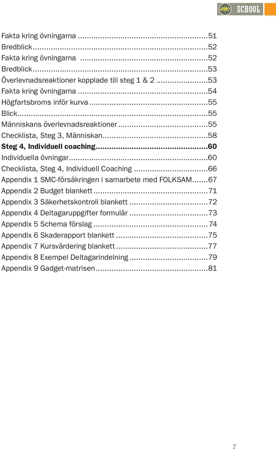 ..60 Checklista, Steg 4, Individuell Coaching...66 Appendix 1 SMC-försäkringen i samarbete med FOLKSAM...67 Appendix 2 Budget blankett...71 Appendix 3 Säkerhetskontroll blankett.