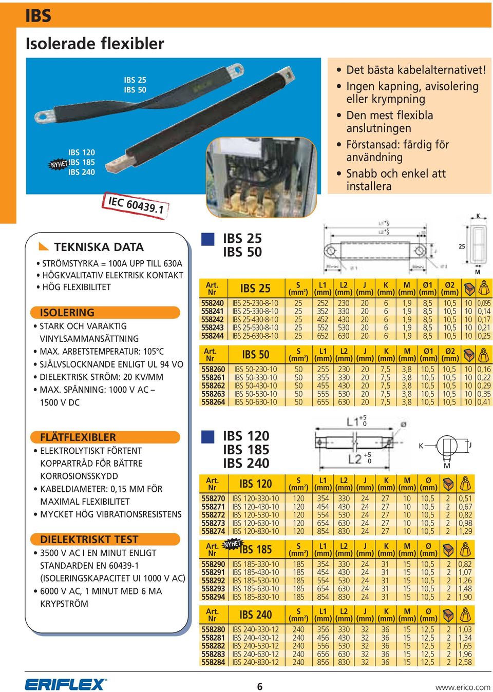 1 TEKNISKA DATA STRÖMSTYRKA = 100A UPP TILL 630A HÖGKVALITATIV ELEKTRISK KONTAKT HÖG FLEXIBILITET ISOLERING STARK OCH VARAKTIG VINYLSAMMANSÄTTNING MAX.