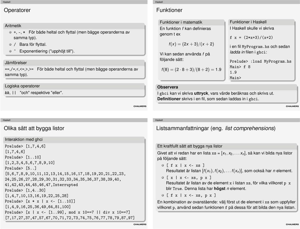 Funktioner i matematik En funktion f kan definieras genom t ex f (x) = (2x + 3)/(x + 2) Vi kan sedan använda f på följande sätt: f (8) = (2 8 + 3)/(8 + 2) = 1.