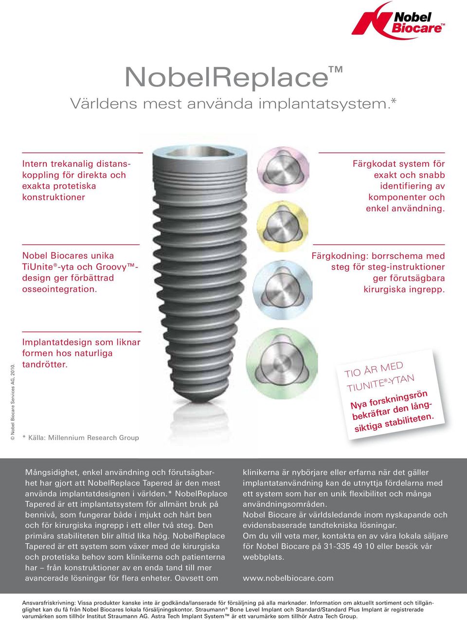 Nobel Biocares unika TiUnite -yta och Groovy design ger förbättrad osseointegration. Färgkodning: borrschema med steg för steg-instruktioner ger förutsägbara kirurgiska ingrepp.