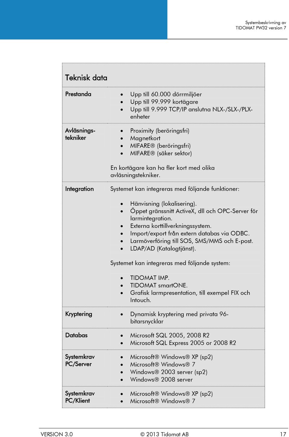 Integration Systemet kan integreras med följande funktioner: Hänvisning (lokalisering). Öppet gränssnitt ActiveX, dll och OPC-Server för larmintegration. Externa korttillverkningssystem.