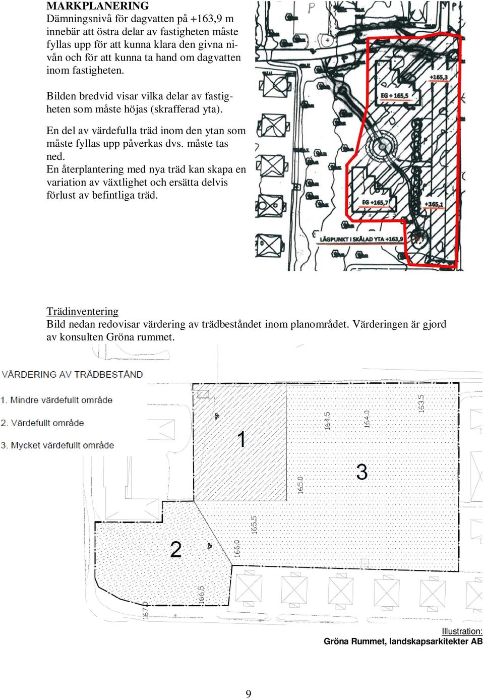 En del av värdefulla träd inom den ytan som måste fyllas upp påverkas dvs. måste tas ned.