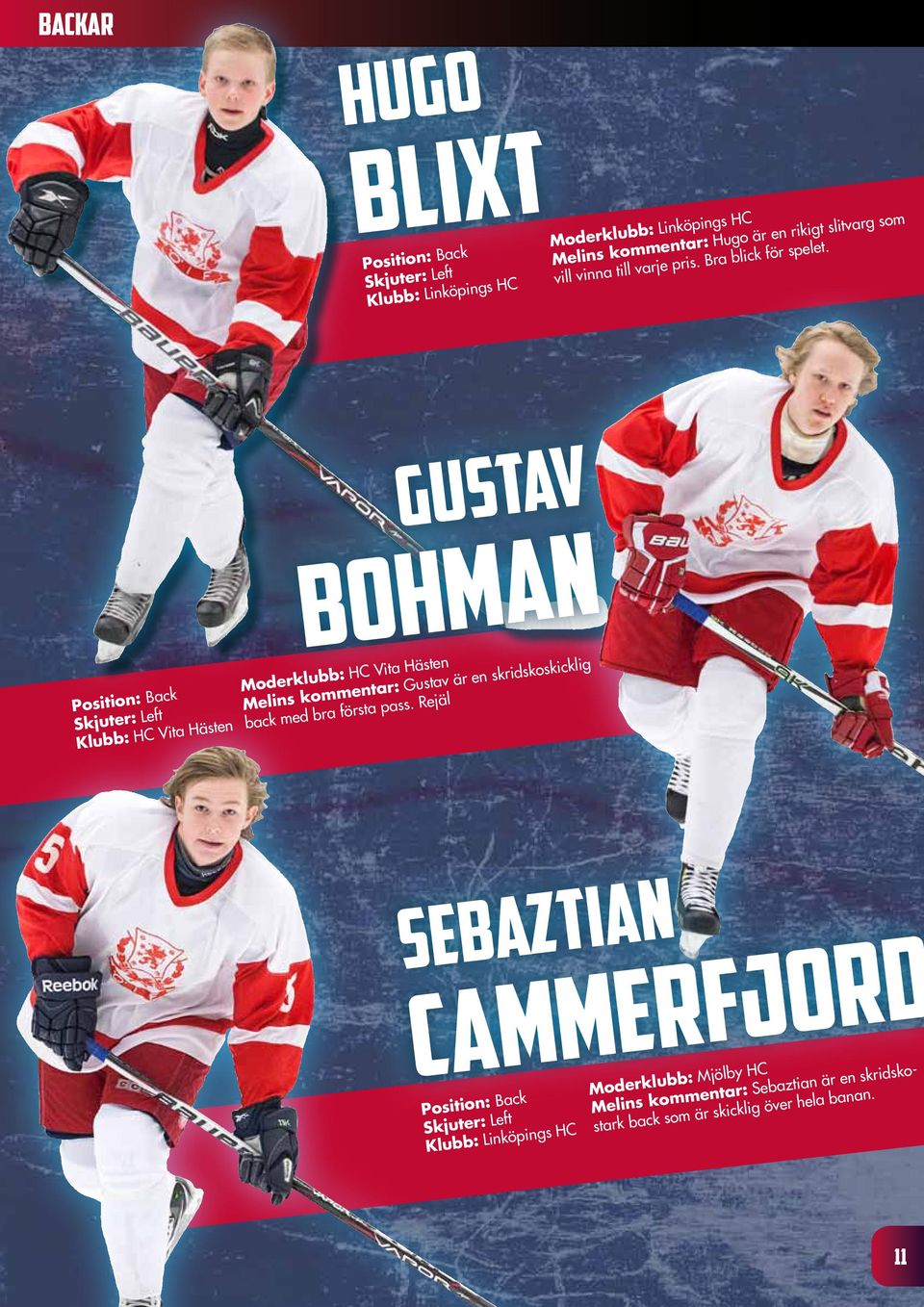 Position: Back Klubb: HC Vita Hästen GUSTAV BOHMAN Moderklubb: HC Vita Hästen Melins kommentar: Gustav är en