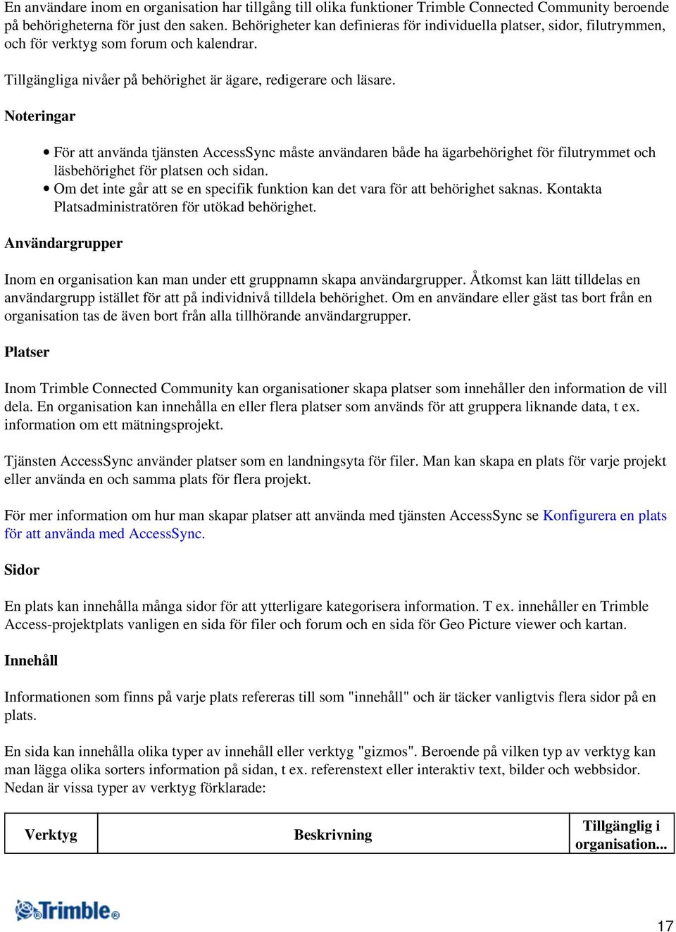 Noteringar För att använda tjänsten AccessSync måste användaren både ha ägarbehörighet för filutrymmet och läsbehörighet för platsen och sidan.