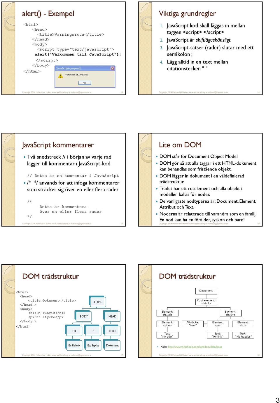 Lägg alltid in en text mellan citationstecken " " 13 14 JavaScript kommentarer Två snedstreck // i början av varje rad lägger till kommentar i JavaScript-kod // Detta är en kommentar i JavaScript /*