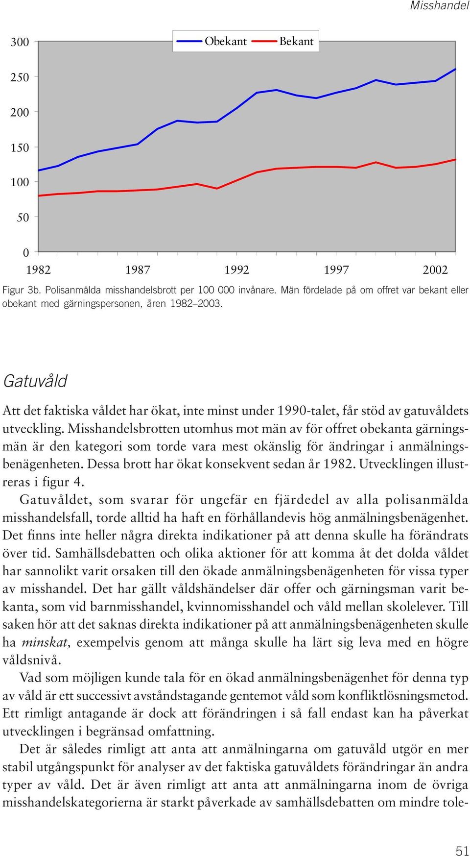 Misshandelsbrotten utomhus mot män av för offret obekanta gärningsmän är den kategori som torde vara mest okänslig för ändringar i anmälningsbenägenheten.