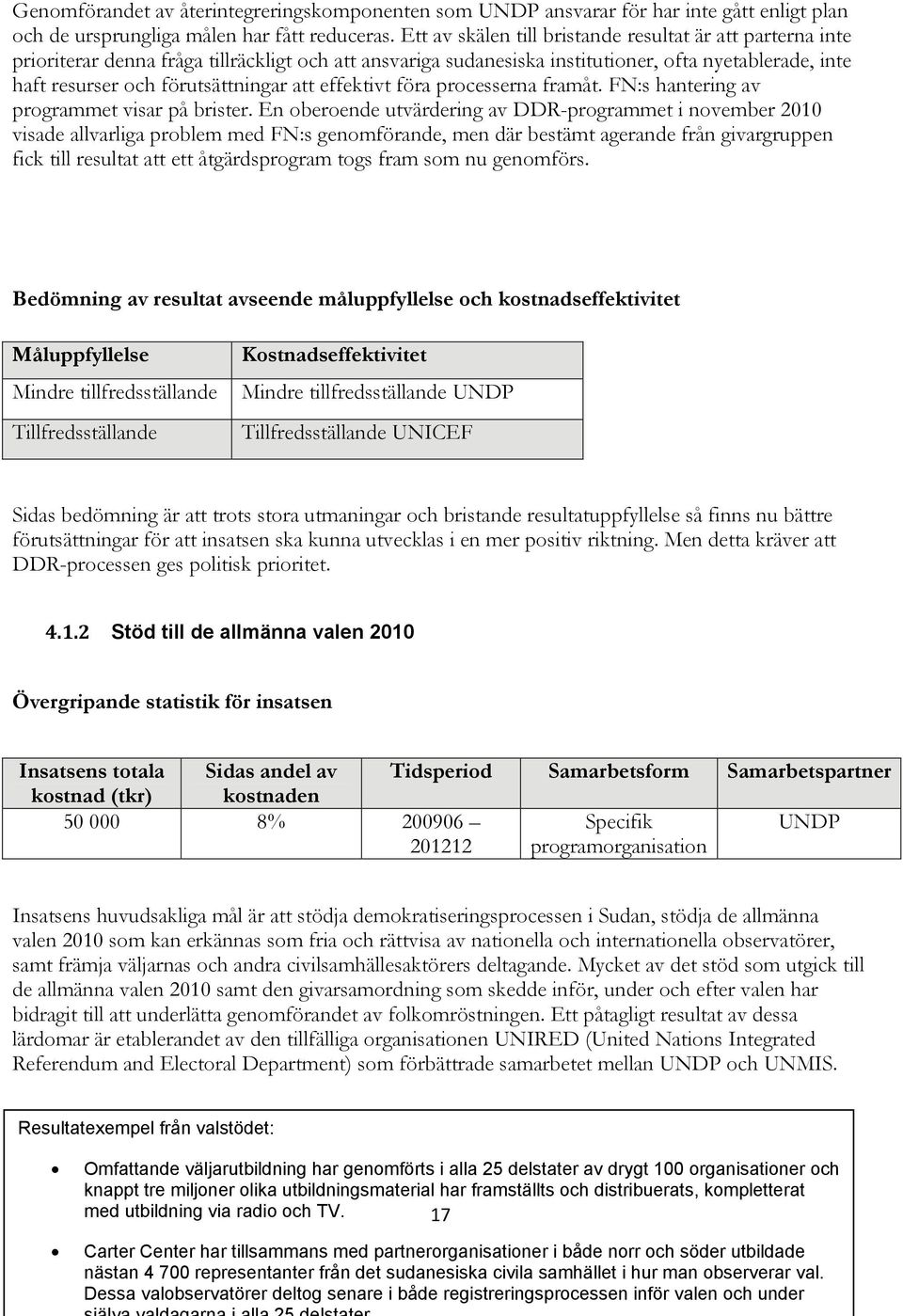 att effektivt föra processerna framåt. FN:s hantering av programmet visar på brister.