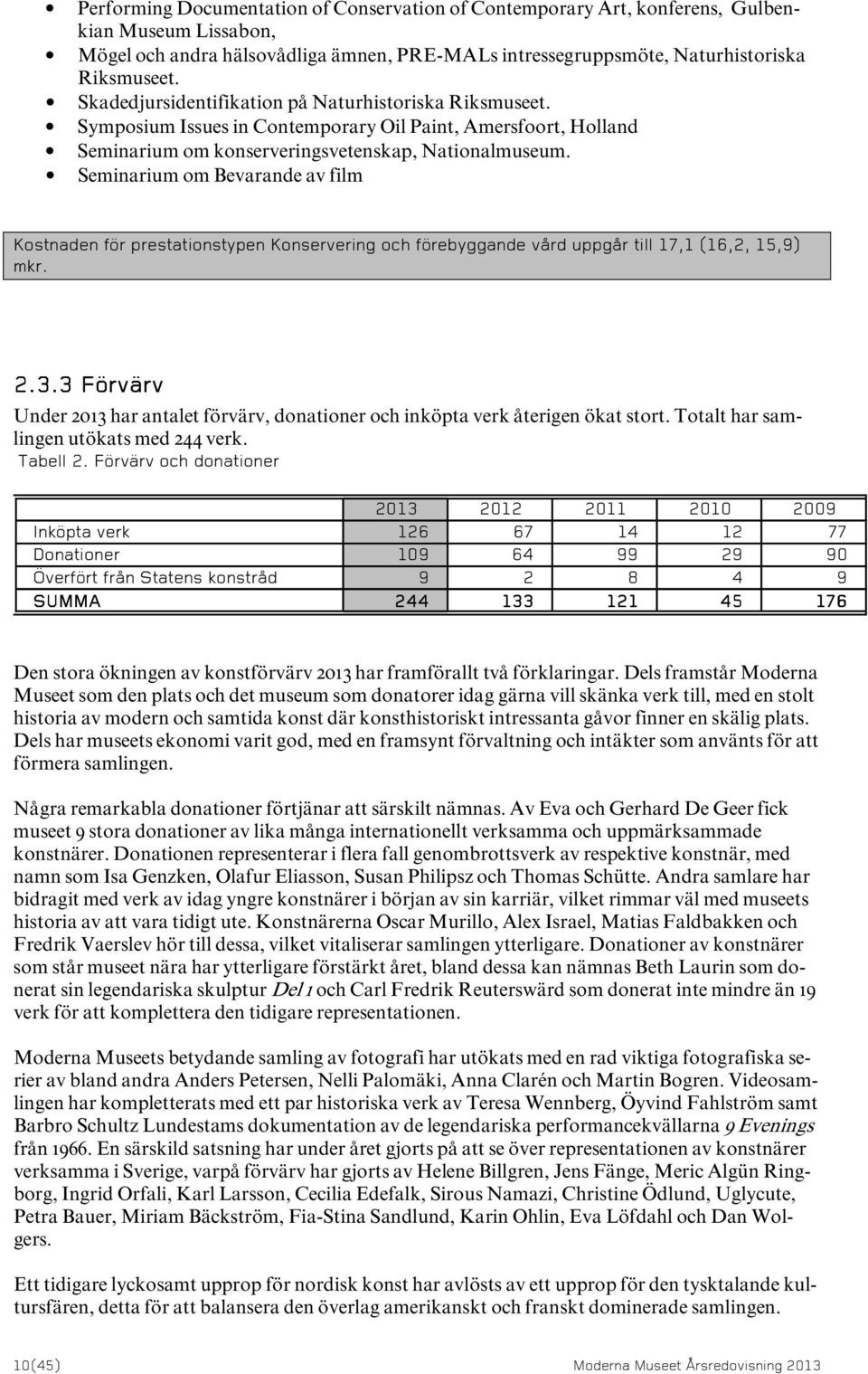 Seminarium om Bevarande av film Kostnaden för prestationstypen Konservering och förebyggande vård uppgår till 17,1 (16,2, 15,9) mkr. 2.3.