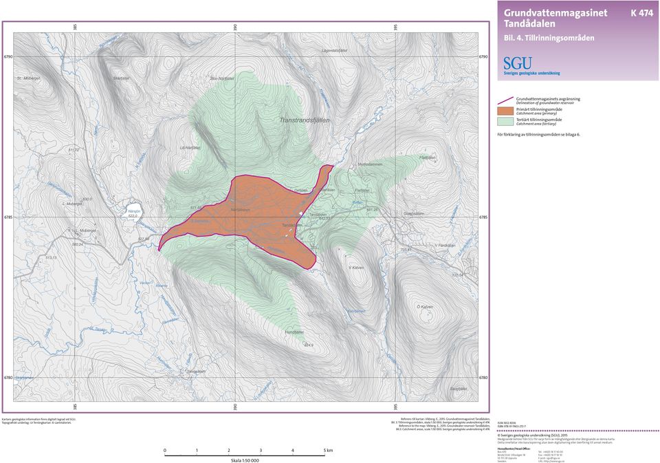 (tertiary) För förklaring av tillrinningsområden se bilaga 6. 6785 6780 6780 395 390 385 6785 Referens till kartan: Vikberg, E., 2015: Grundvattenmagasinet Tandådalen, Bil. 3. Tillrinningsområden, skala 1:50 000.