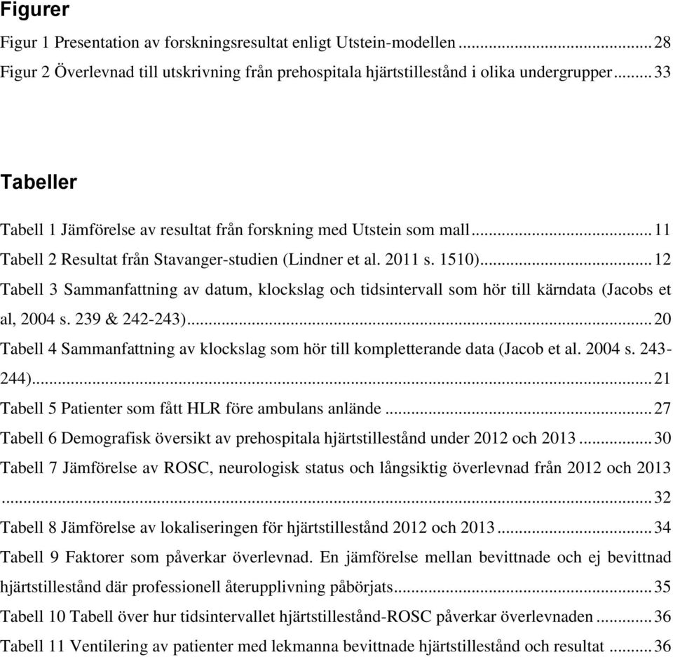 .. 12 Tabell 3 Sammanfattning av datum, klockslag och tidsintervall som hör till kärndata (Jacobs et al, 2004 s. 239 & 242-243).