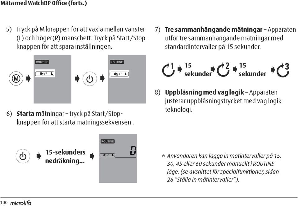 ROUTINE ROUTINE 1 15 2 sekunder 15 sekunder 3 6) Starta mätningar tryck på Start/Stopknappen för att starta mätningssekvensen.