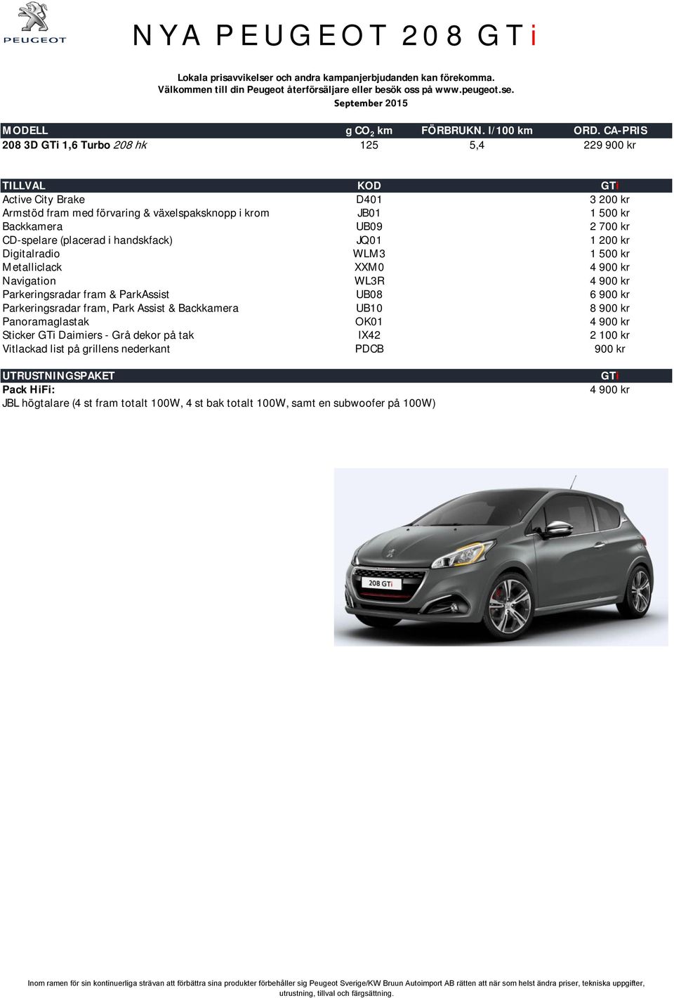 (placerad i handskfack) JQ01 1 200 kr Digitalradio WLM3 1 500 kr Metalliclack XXM0 Navigation WL3R Parkeringsradar fram & ParkAssist UB08 6 900 kr Parkeringsradar fram, Park Assist & Backkamera UB10