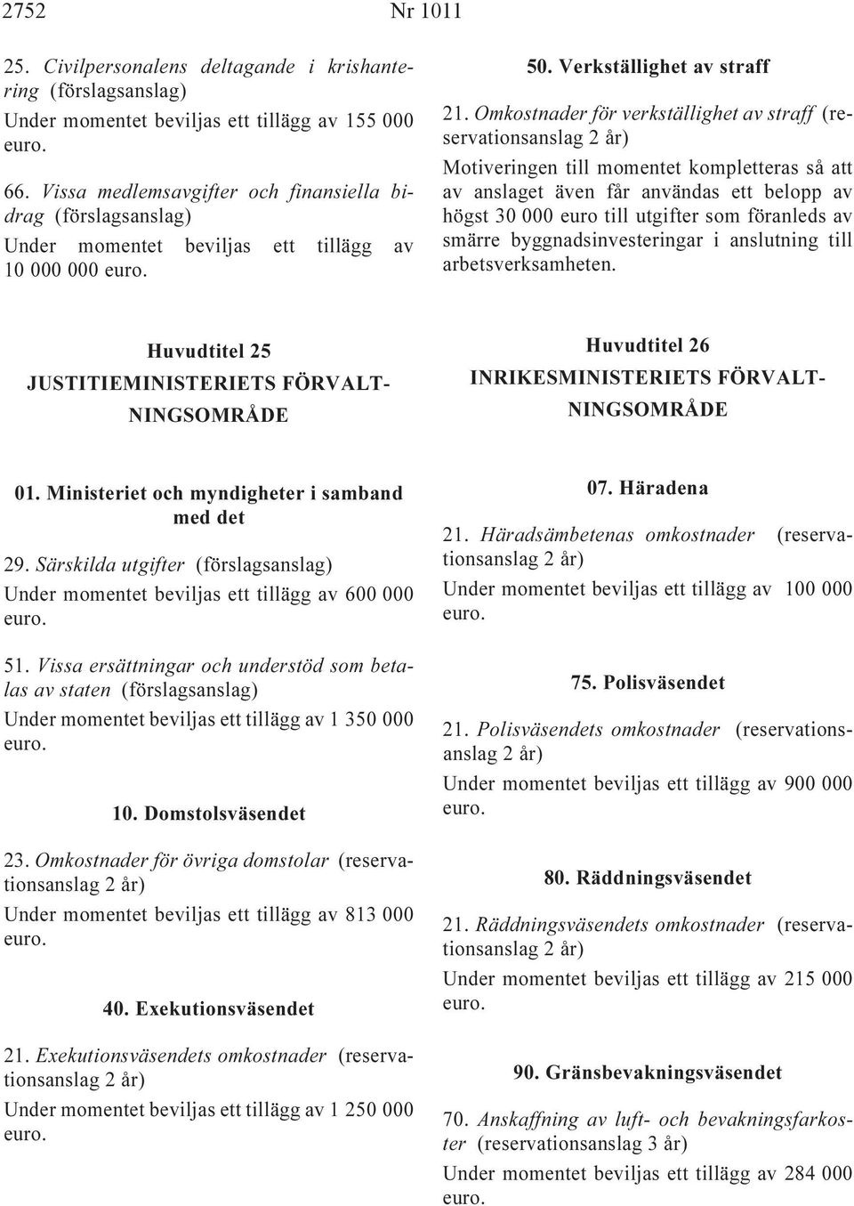 Omkostnader för verkställighet av straff (reservationsanslag Motiveringen till momentet kompletteras så att av anslaget även får användas ett belopp av högst 30 000 euro till utgifter som föranleds