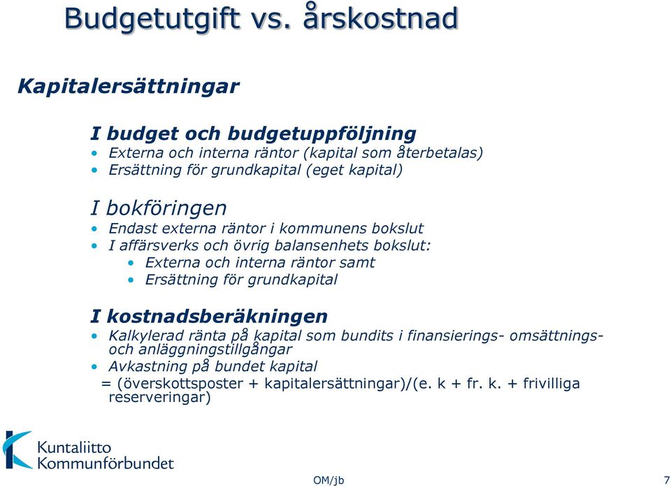 (eget kapital) I bokföringen Endast externa räntor i kommunens bokslut I affärsverks och övrig balansenhets bokslut: Externa och interna räntor