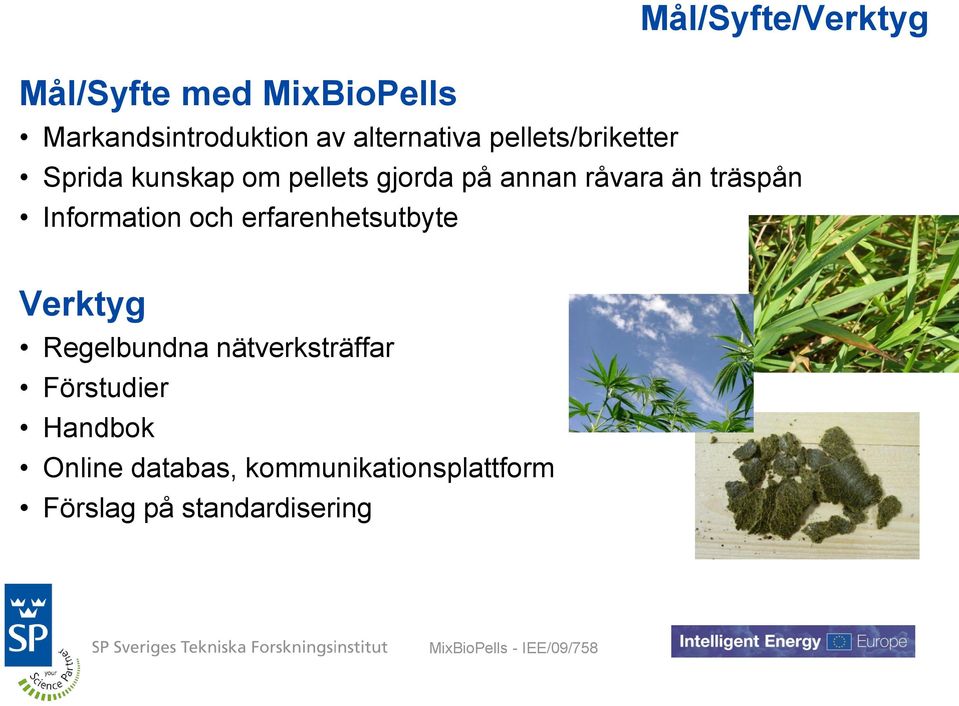 Information och erfarenhetsutbyte Verktyg Regelbundna nätverksträffar Förstudier