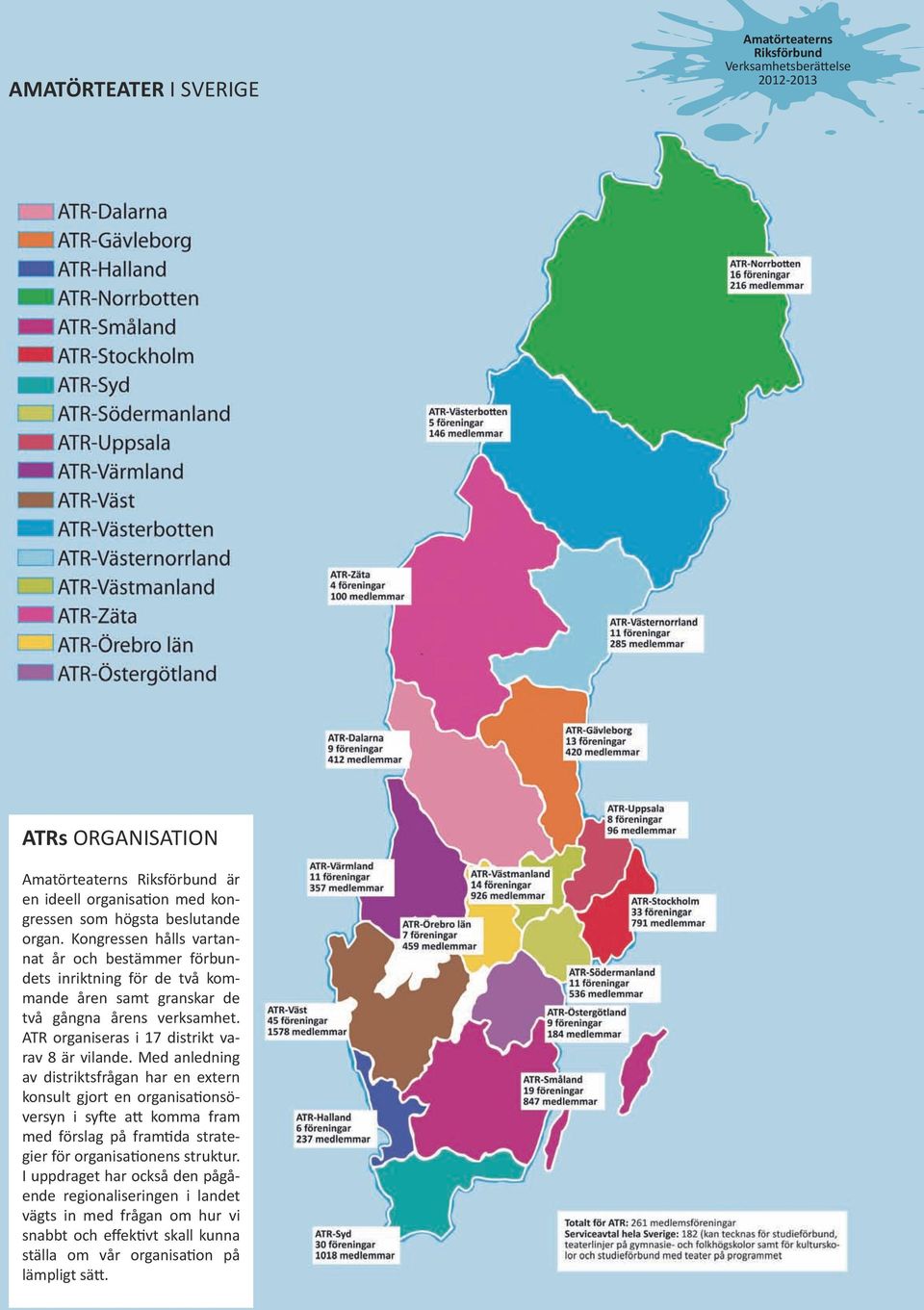 ATR organiseras i 17 distrikt varav 8 är vilande.