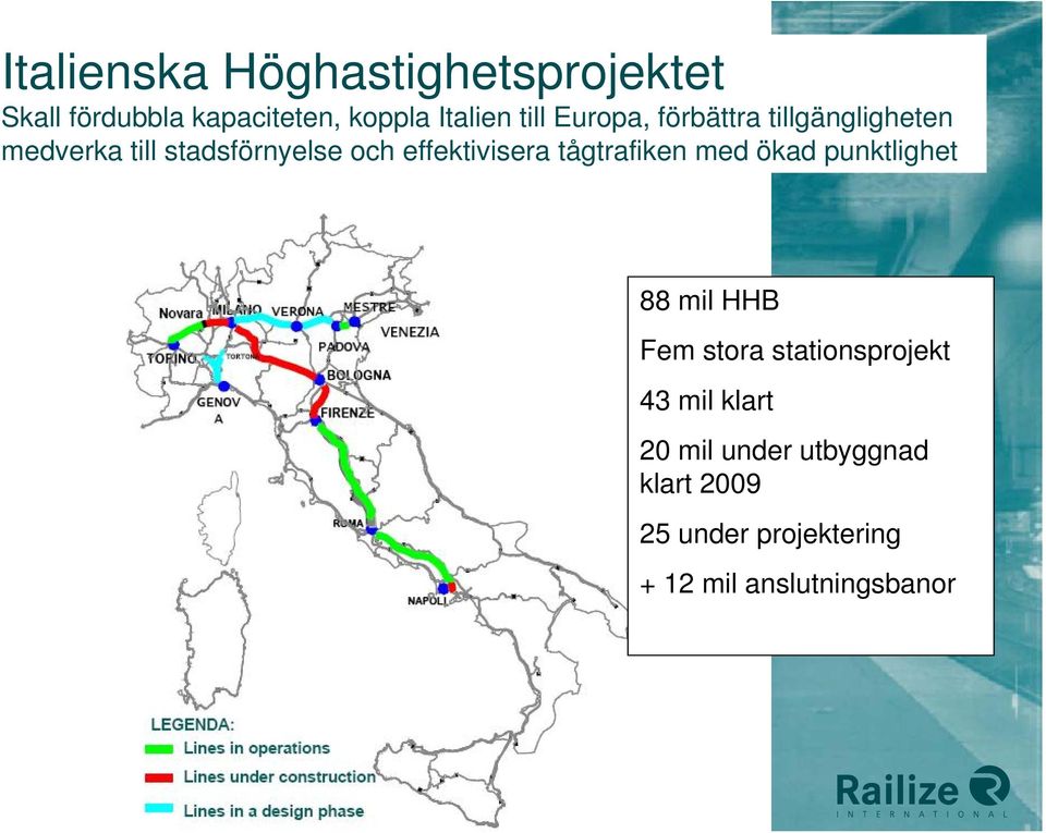 tågtrafiken med ökad punktlighet 88 mil HHB Fem stora stationsprojekt 43 mil klart