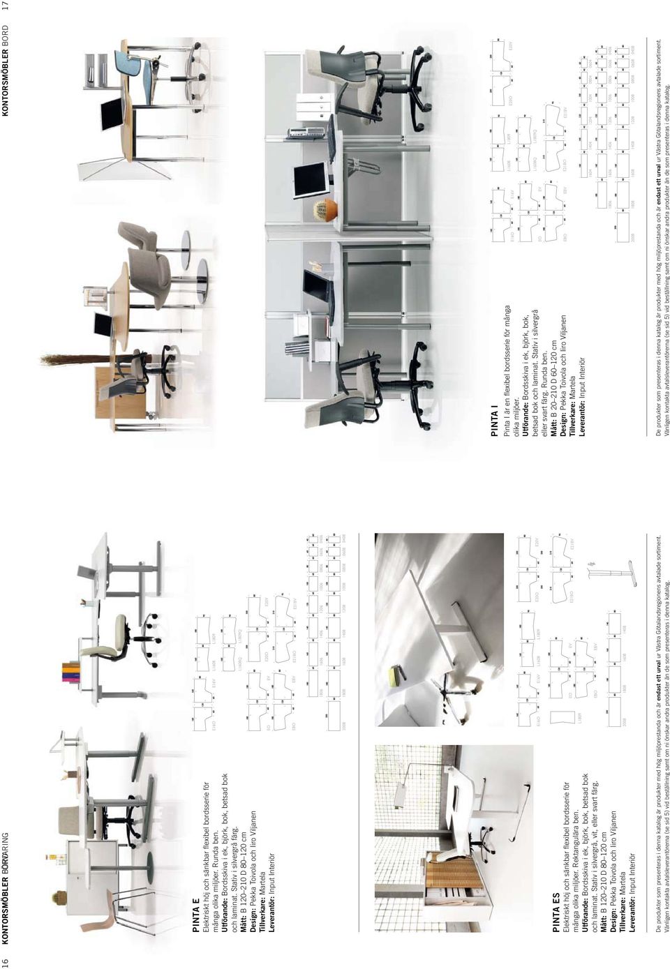 Mått: B 120 210 D 80 120 cm Design: Pekka Toivola och Iiro Viljanen Tillverkare: Martela PINTA ES Elektriskt höj och sänkbar flexibel bordsserie för många olika miljöer. Rektangulära ben.