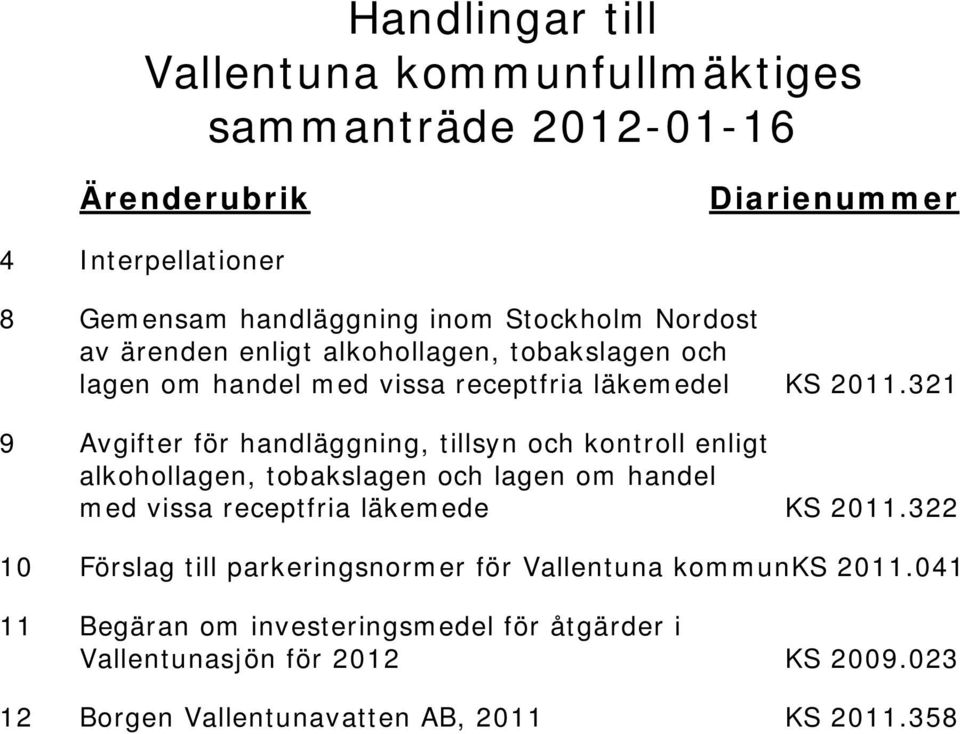 321 9 Avgifter för handläggning, tillsyn och kontroll enligt alkohollagen, tobakslagen och lagen om handel med vissa receptfria läkemede KS 2011.