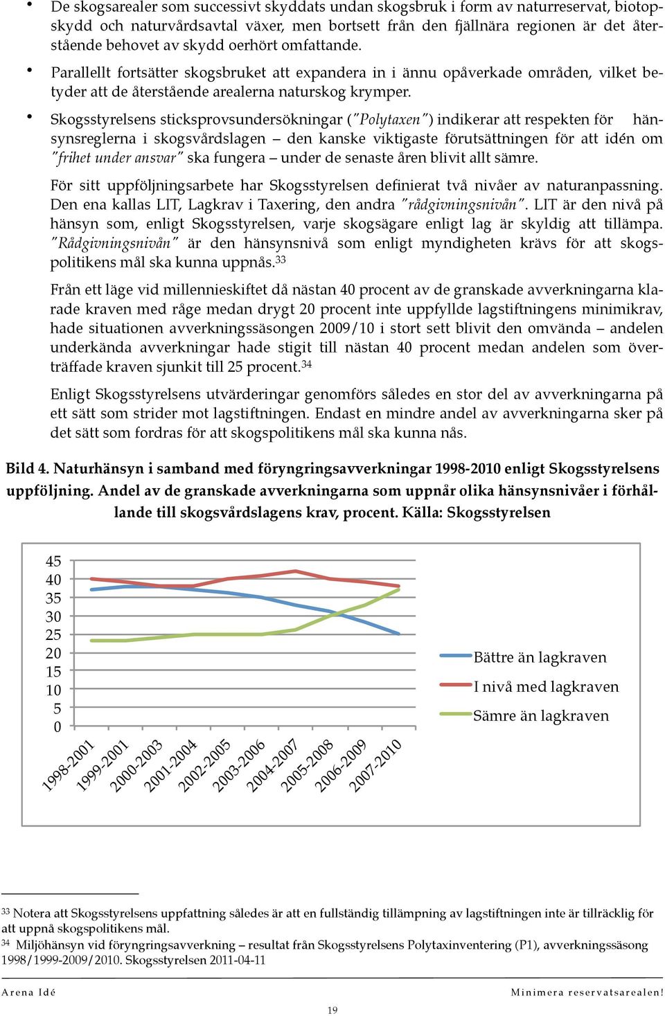 Skogsstyrelsens sticksprovsundersökningar ("Polytaxen") indikerar att respekten för hänsynsreglerna i skogsvårdslagen den kanske viktigaste förutsättningen för att idén om "frihet under ansvar" ska