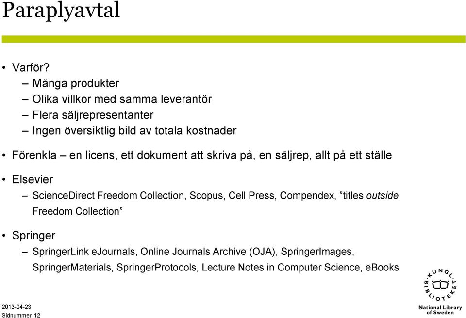 Förenkla en licens, ett dokument att skriva på, en säljrep, allt på ett ställe Elsevier ScienceDirect Freedom Collection,