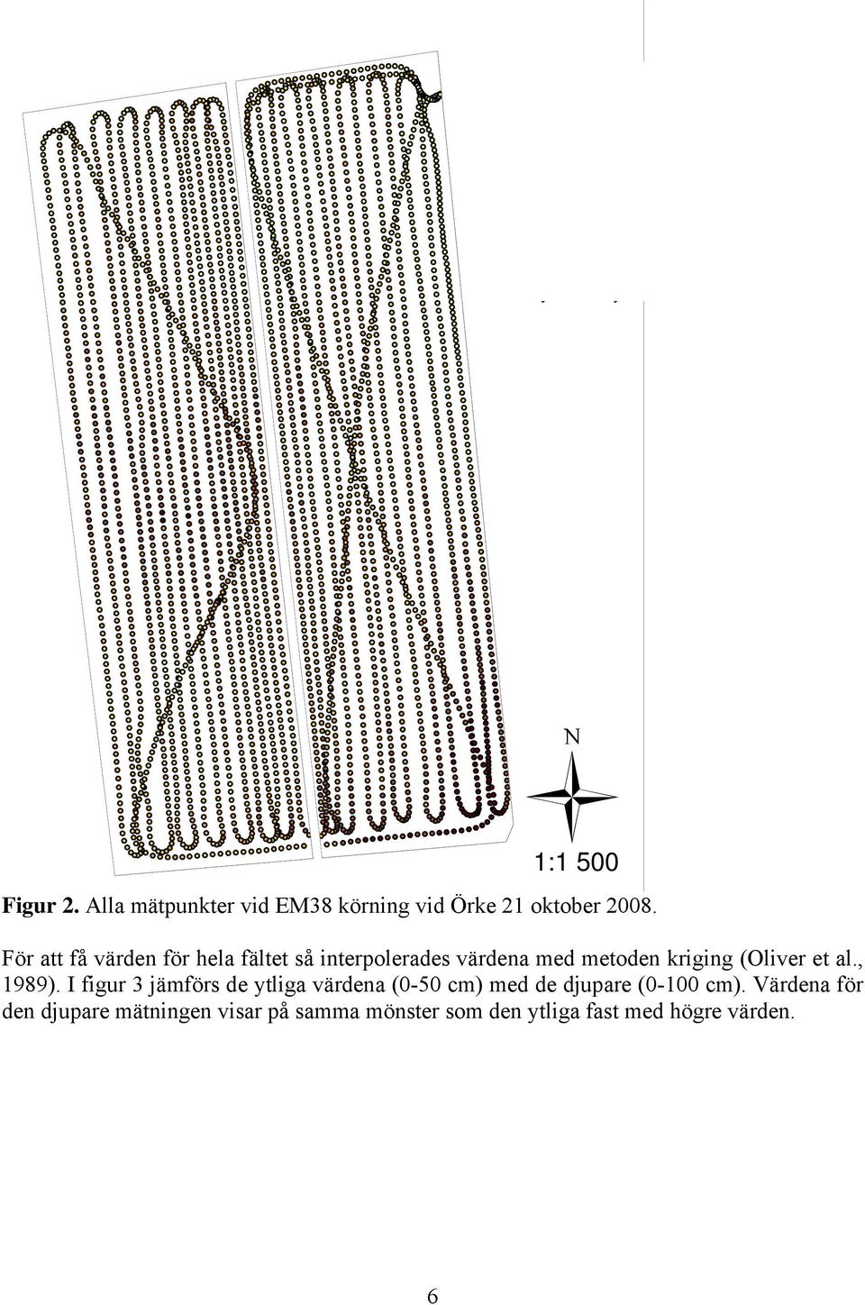 För att få värden för hela fältet så interpolerades värdena med metoden kriging (Oliver et al., 1989).