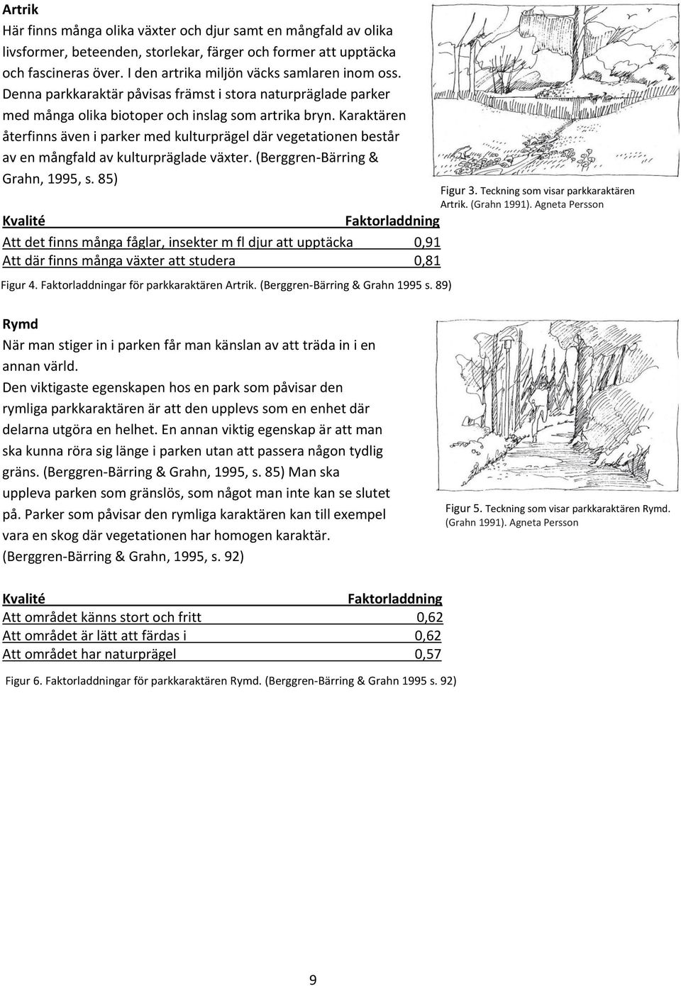 Karaktären återfinns även i parker med kulturprägel där vegetationen består av en mångfald av kulturpräglade växter. (Berggren-Bärring & Grahn, 1995, s.