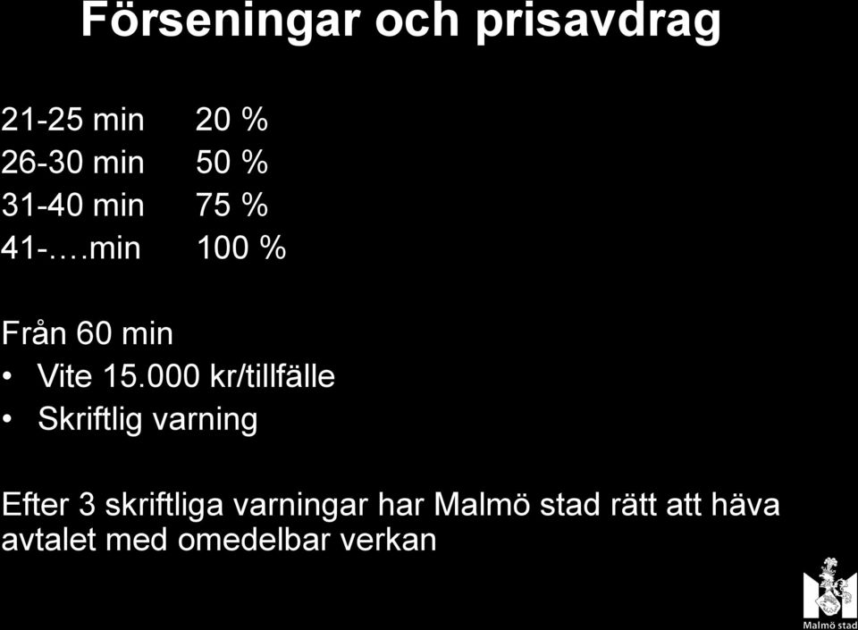 000 kr/tillfälle Skriftlig varning Efter 3 skriftliga