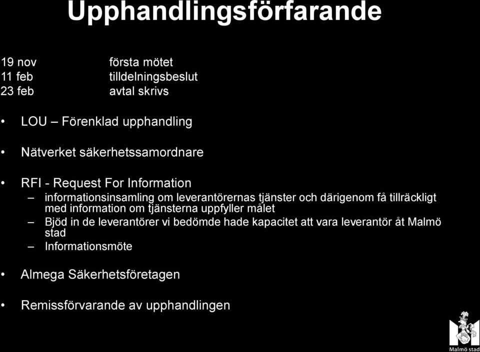 därigenom få tillräckligt med information om tjänsterna uppfyller målet Bjöd in de leverantörer vi bedömde hade