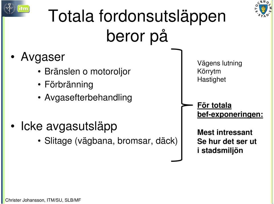 (vägbana, bromsar, däck) Vägens lutning Körrytm Hastighet För