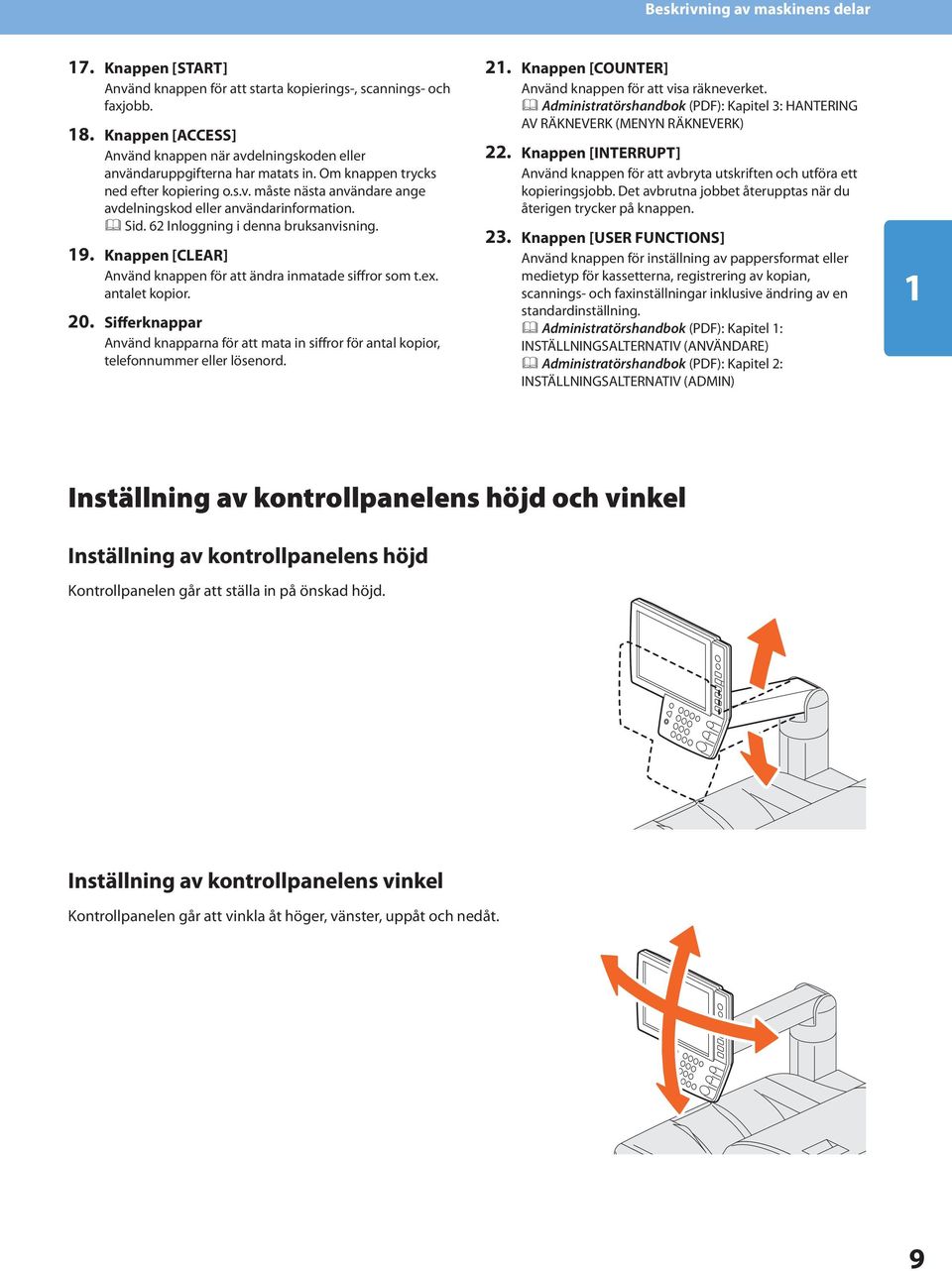 & Sid. 6 Inloggning i denna bruksanvisning. 9. Knappen [CLEAR] Använd knappen för att ändra inmatade siffror som t.ex. antalet kopior. 0.