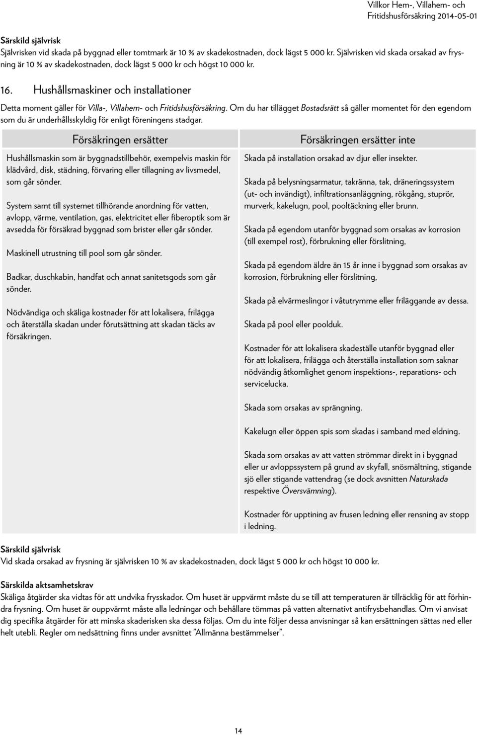 Hushållsmaskiner och installationer Detta moment gäller för Villa-, Villahem- och Fritidshusförsäkring.