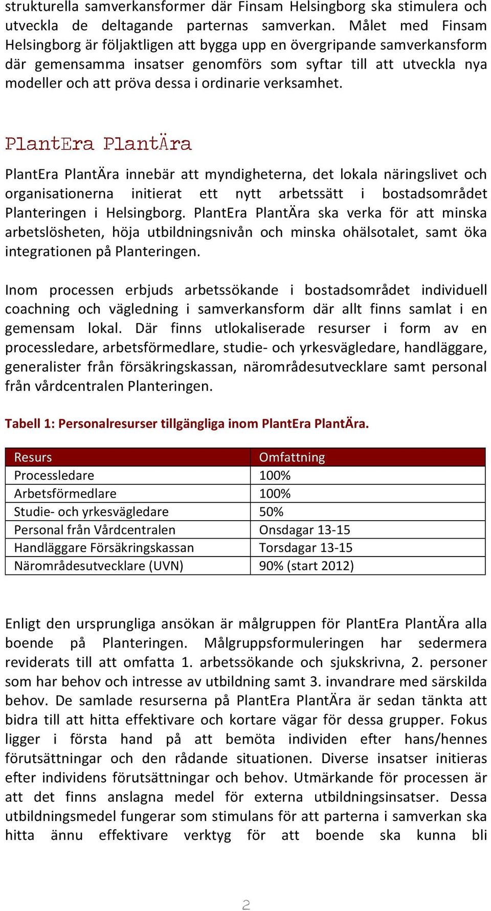 verksamhet. PlantEra PlantÄra PlantEra PlantÄra innebär att myndigheterna, det lokala näringslivet och organisationerna initierat ett nytt arbetssätt i bostadsområdet Planteringen i Helsingborg.