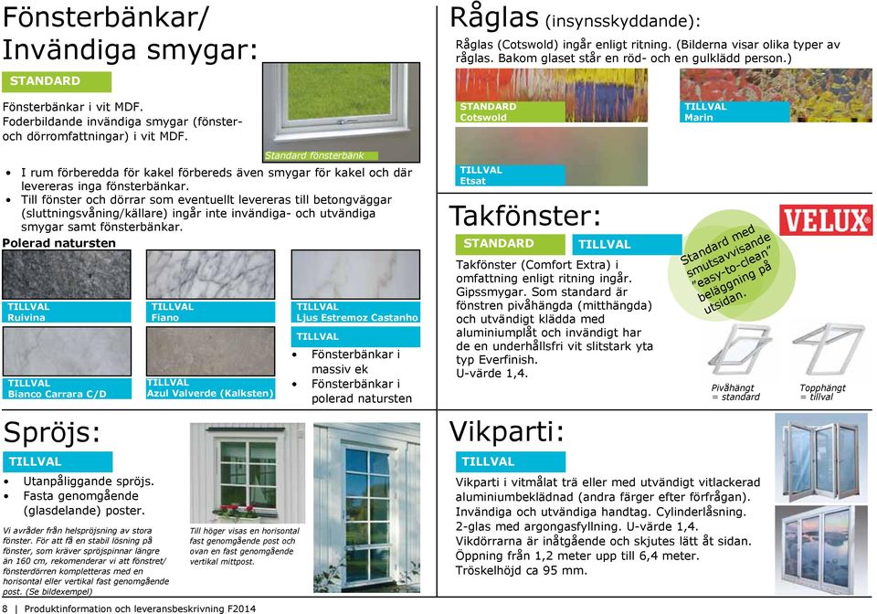 Cotswold Marin Standard fönsterbänk I rum förberedda för kakel förbereds även smygar för kakel och där levereras inga fönsterbänkar.