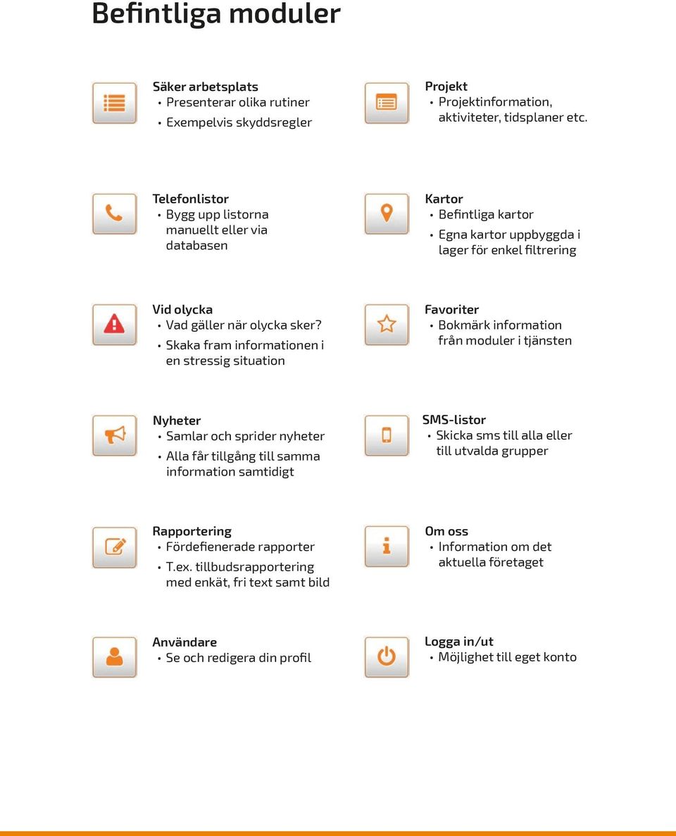 Skaka fram informationen i en stressig situation Favoriter Bokmärk information från moduler i tjänsten Nyheter Samlar och sprider nyheter Alla får tillgång till samma information samtidigt